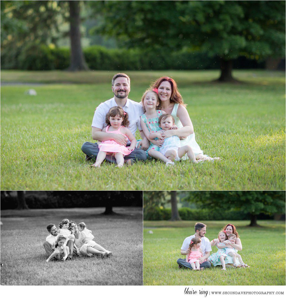 A beautiful family of 5 enjoying their very first photo shoot with a professional family portrait photographer in Leesburg VA.