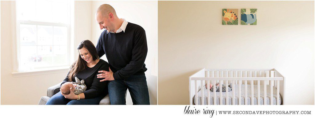 Lifestyle newborn photography in Berryville VA focusing on the bond between precious baby and overjoyed parents with four legged big brother!