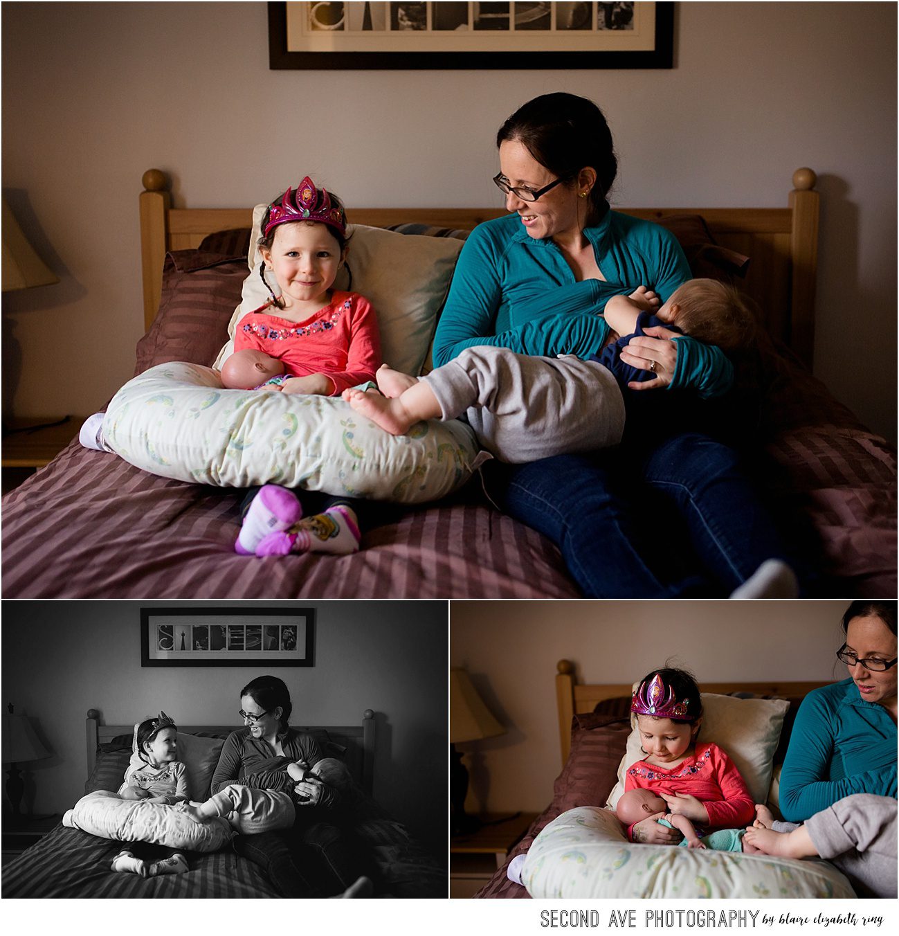 Northern Virginia breastfeeding photographer captures mother and young daughter breastfeeding their babies. Quiet moments of bonding beautifully captured.