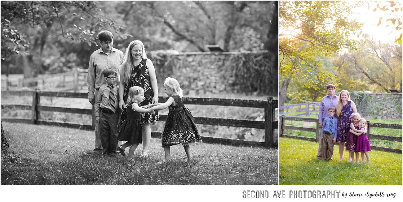 Family of 5 exploring Old Waterford Mill with Waterford VA Photographer. Beautiful light and location. Now booking Fall 2018 family photo sessions.