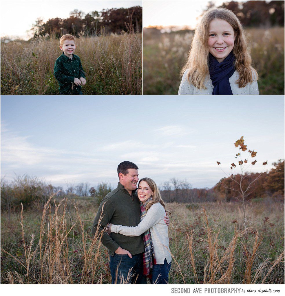Authentic & fun: a family of four at a beautiful natural location at sunset by DMV family photographer Second Ave Photography.