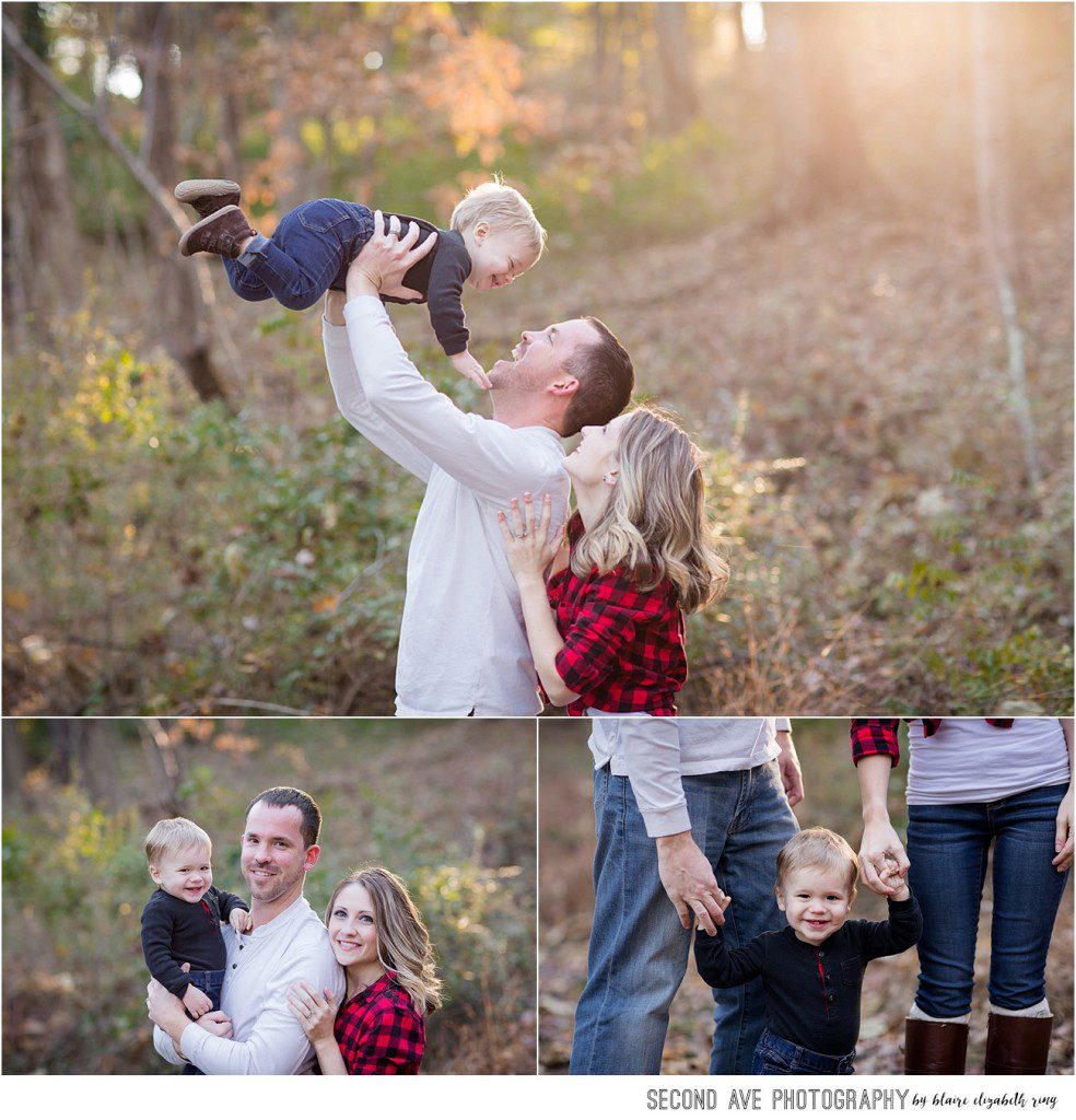 Small business owners and family of 3 photographed at Rust Nature Sanctuary by DMV family photographer. Lots of beautiful sunlight and greenery.