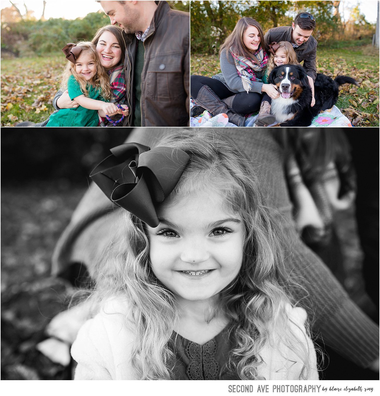 Fellow March of Dimes family with their Bernese Mountain Dog, photographed by DC family photographer at a beautiful natural location just before sunset.