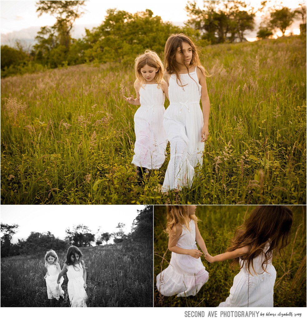 Northern Virginia childhood photographer celebrates sisters personalities at gorgeous golden hour location in Leesburg VA.