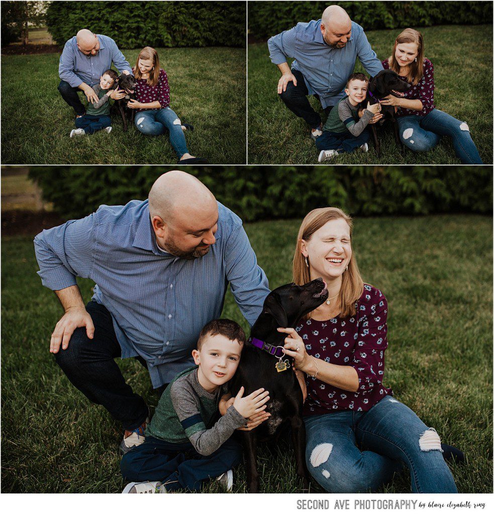 Family photographer Fairfax VA shares her work with family of 3 at home and their sweet new rescue pup from Friends of Homeless Animals.