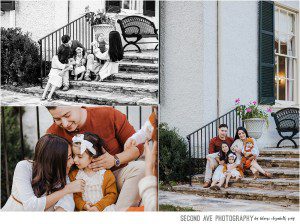 Blended family of 5 perfectly coordinates Fall inspired outfits at the last minute for a sunshine filled family session with Leesburg VA photographer.