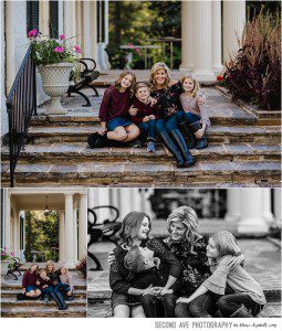 Natural family portraits of mom and 3 kids by photographer in Leesburg VA. Another example of working a little before Golden Hour.