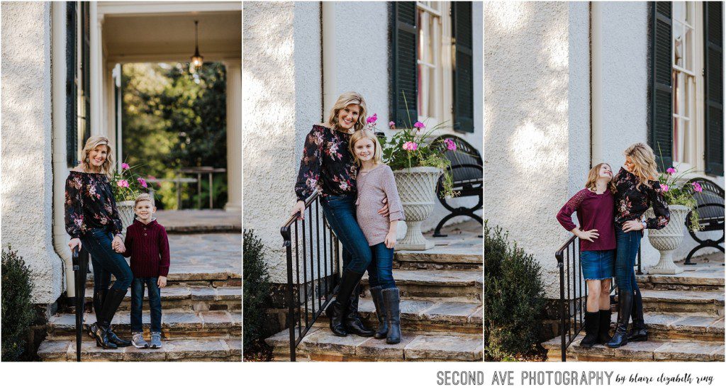 Natural family portraits of mom and 3 kids by photographer in Leesburg VA.  Another example of working a little before Golden Hour.