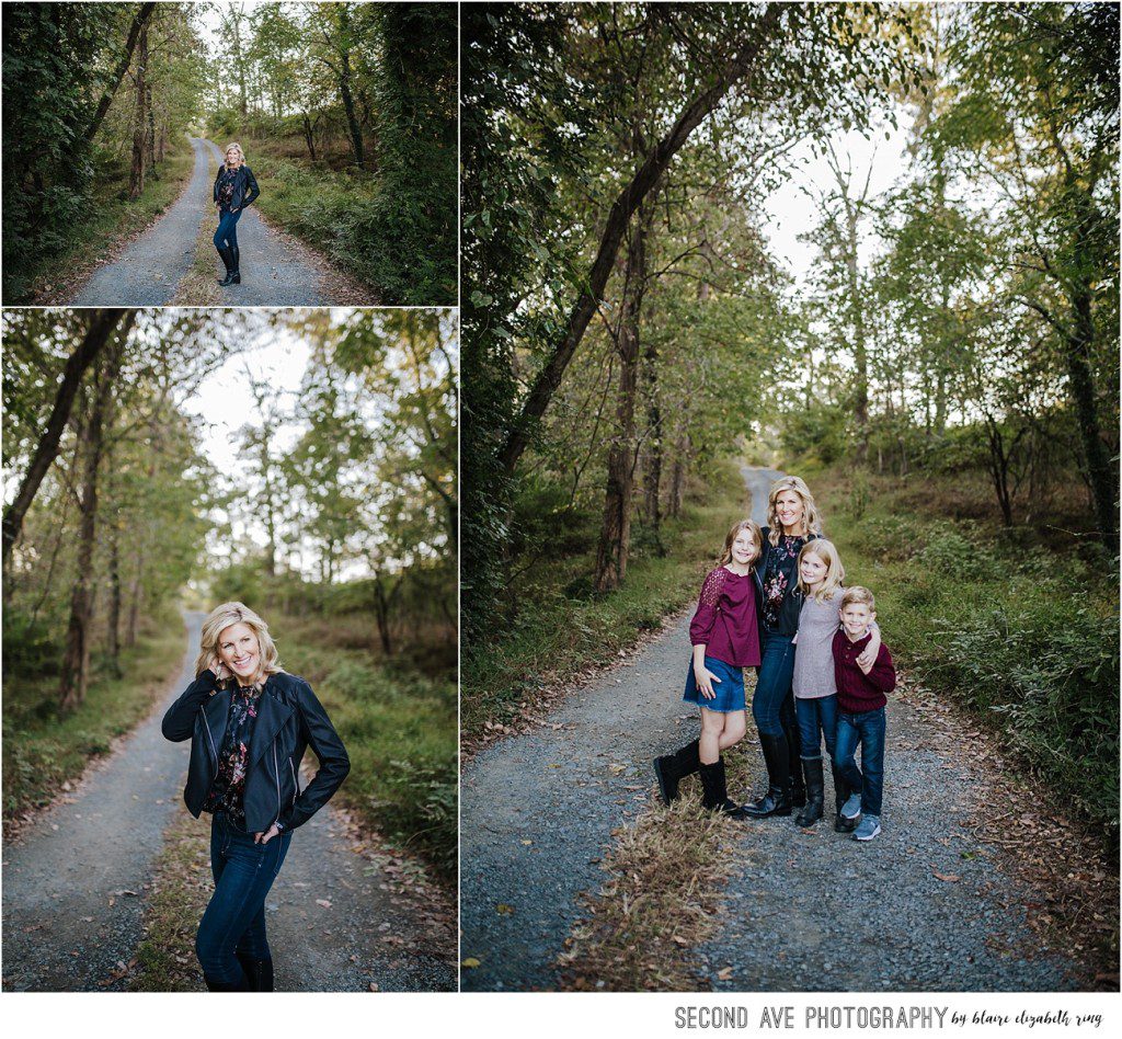 Natural family portraits of mom and 3 kids by photographer in Leesburg VA.  Another example of working a little before Golden Hour.