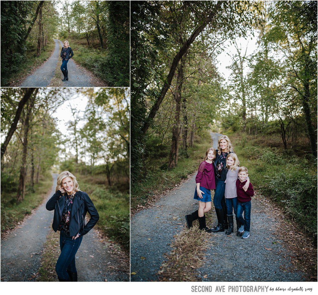 Natural family portraits of mom and 3 kids by photographer in Leesburg VA.  Another example of working a little before Golden Hour.