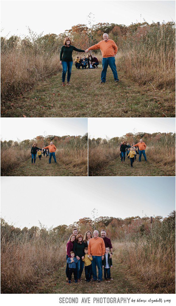 Extended family session with 9 people, including some very special shots of grandparents with their grandbabies with Sterling VA photographer.