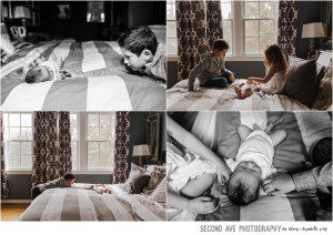 Baby Boy makes 5 for in-home lifestyle newborn photo session with Northern Virginia newborn photographer Second Ave Photography.