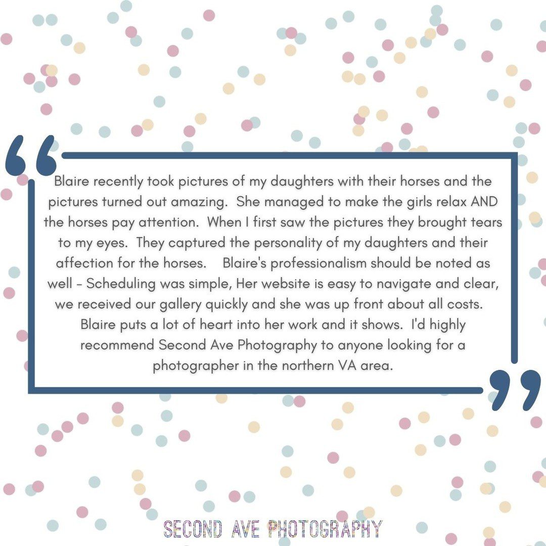 Google review from actual client recommending second ave photography to anyone looking for a photographer in the northern va area.