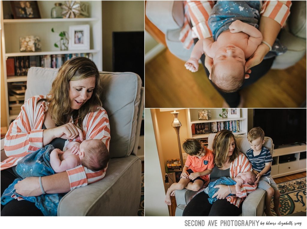 In-home lifestyle newborn session for family of 5. Post-COVID newborn sessions looks a bit different these days for this Annandale VA newborn photographer.