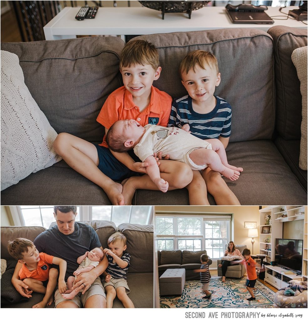 In-home lifestyle newborn session for family of 5. Post-COVID newborn sessions looks a bit different these days for this Annandale VA newborn photographer.