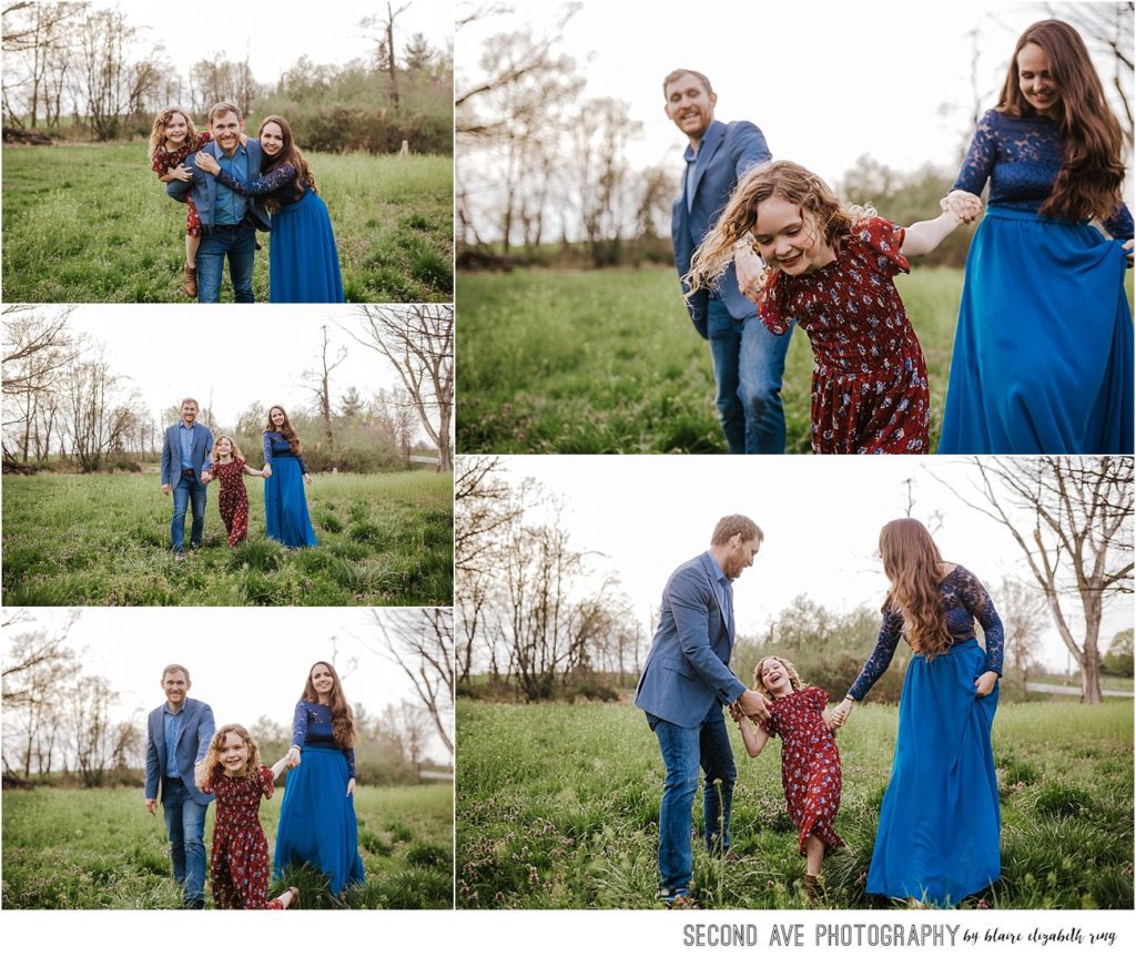 Family of 3 plus at a beautiful field in Loudoun County during golden hour.