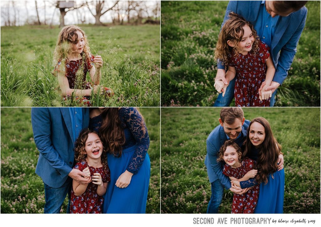 Family of 3 plus at a beautiful field in Loudoun County during golden hour.