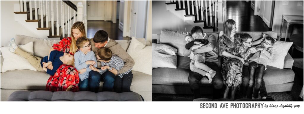 Family of 5 in-home lifestyle family photos.