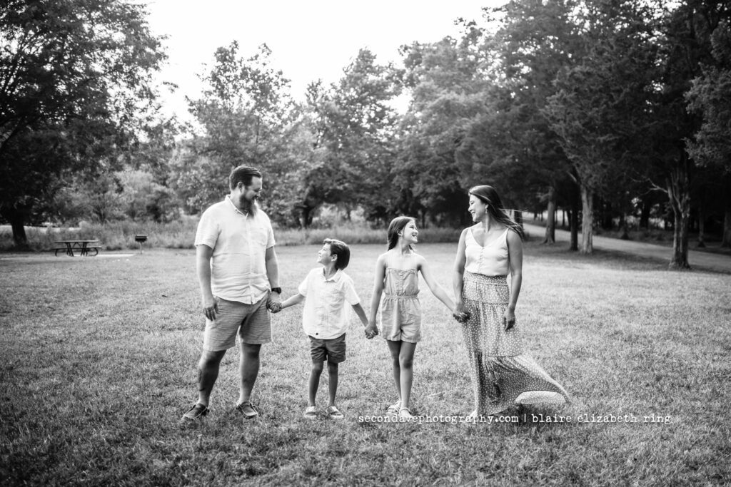 family of four photographed in black and white in sterling va